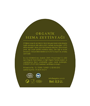 Organik Naturel Sızma Zeytinyağı - Soğuk Sıkım (0.5 Lt.) Etiket